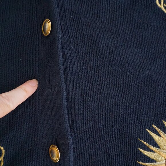 Vintage Maggie Lawrence Navy Gold Sun Chain Embroidered Knit Cardigan 22/24 - Picture 6 of 13